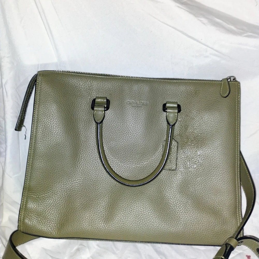 Coach Olive Green Pebbled Leather Satchel
